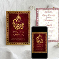 Ganesha kastanjebruin en gouden Indiase bruiloft