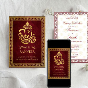 Ganesha kastanjebruin en gouden Indiase bruiloft Kaart