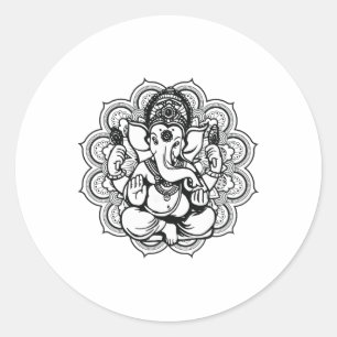 Ganesha Mandala Hindoe God Hindoeïsme Yoga Cadeau Ronde Sticker