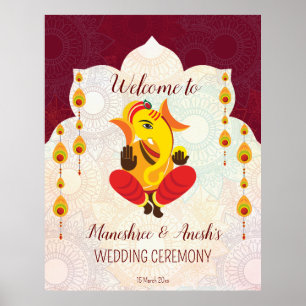 Ganesha met gele garlands lotusgrensverwelkoming poster