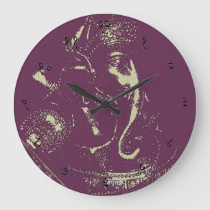 Ganesha (Paars) Sanskrit Wall Clock Grote Klok
