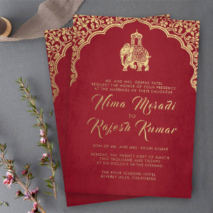 Ganesha Rouge Faire-part de mariage Indien