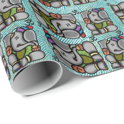 Ganesha Tegels op turquoise achtergrond Cadeaupapier (Rol Hoek)