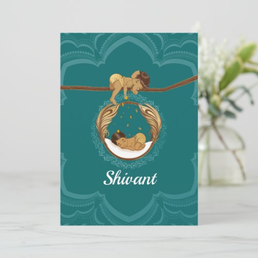 Ganesha verwing an sleeping Indian baby boy Aankondiging (Staand voorkant)