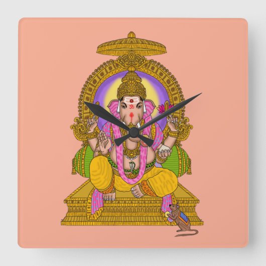 Ganesha Wall Clock Vierkante Klok (Voorkant)