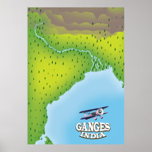 Ganges Inde carte affiche de voyage
