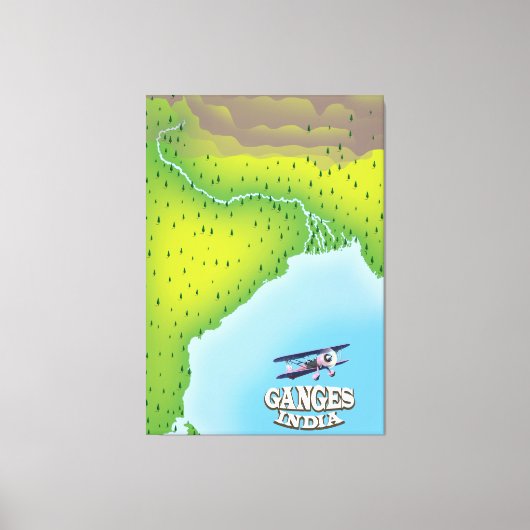 Ganges India kaart reisposter Canvas Afdruk (Voorkant)