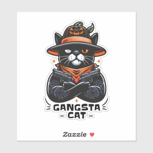 GANGSTA CAT HALLOWEEN STICKER (Vel)