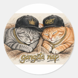 Gangsta Nap — slapende rapperkatten, gouden kettin Ronde Sticker