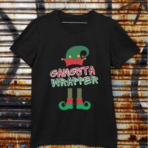 Gangsta Wrapper Elf Benen Rood Groen Grappig Kerst T-shirt