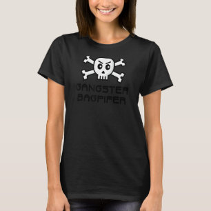 Gangster Bagpiper Skull en Cross Bone Word Design T-shirt