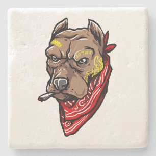 Gangster Dog Onderzetter Tattoo Red Bandana Ston