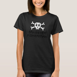 Gangster Fisherman Skull en Cross Bone Word Desig T-shirt