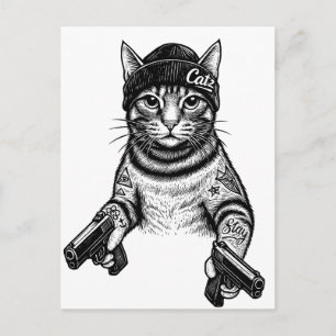 Gangster Kat Tattoo Kunst   Coole Streetwear Kitty Briefkaart