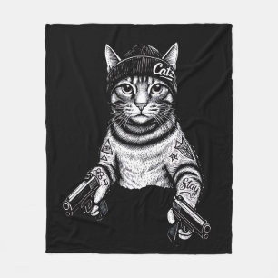 Gangster Kat Tattoo Kunst   Coole Streetwear Kitty Fleece Deken