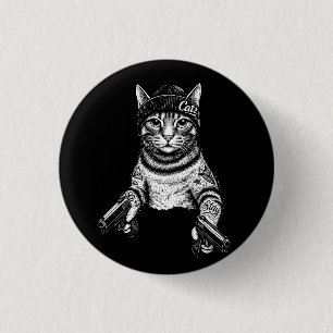 Gangster Kat Tattoo Kunst Coole Streetwear Kitty Ronde Button 3,2 Cm