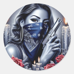 Gangster Meisje Hip Hop chicano kunst Design Ronde Sticker