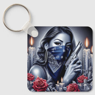 Gangster Meisje Hip Hop chicano kunst Design Sleutelhanger