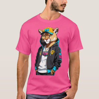Gangster Mountain Lion-rapper met hiphopkleding T-shirt