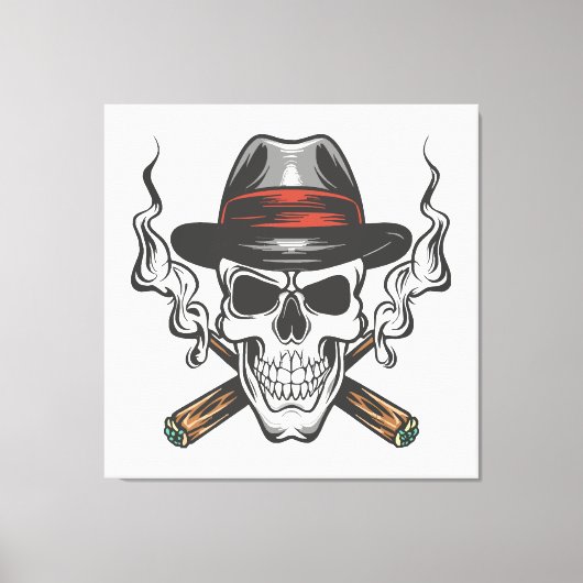 Gangster schedel met fedora pet canvas afdruk (Voorkant)