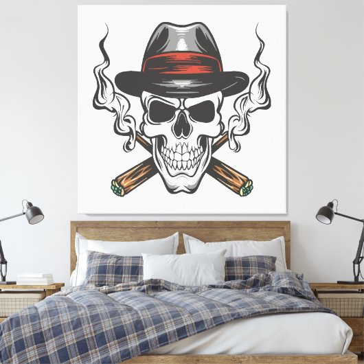 Gangster schedel met fedora pet canvas afdruk (Insitu (Slaapkamer))