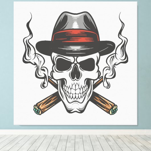 Gangster schedel met fedora pet canvas afdruk (Insitu (Houten vloer))