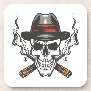 Gangster schedel met hoed bier onderzetter