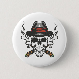 Gangster schedel met hoed ronde button 5,7 cm