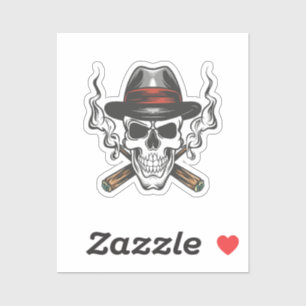 Gangster schedel met hoed sticker