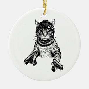 Gangsterkat-tatoeagekunst Coole Streetwear Kitty Keramisch Ornament