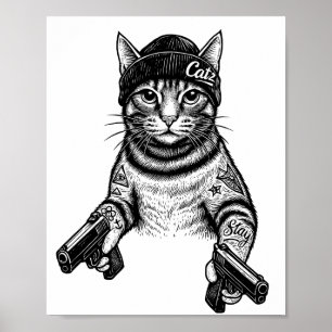 Gangsterkat-tatoeagekunst Coole Streetwear Kitty Poster