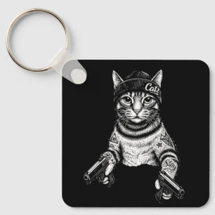 Gangsterkat-tatoeagekunst   Coole Streetwear Kitty Sleutelhanger