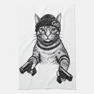 Gangsterkat-tatoeagekunst Coole Streetwear Kitty Theedoek