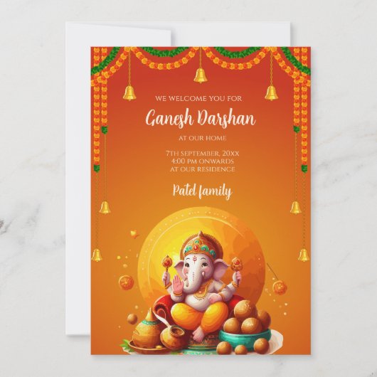 Ganpati darshan invite kaart Ganesh pooja uitnodig (Voorkant)
