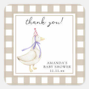 Gans Babyshower Vouw Dankkaart Vierkante Sticker
