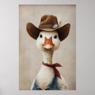 Gans in Cowboyhoed Prent, Gans Muurkunst, Boerderi Poster