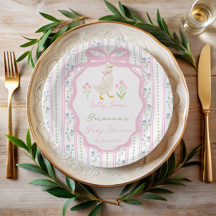 Gans kinderrijmpjes roze meisjes baby shower aange papieren bordje