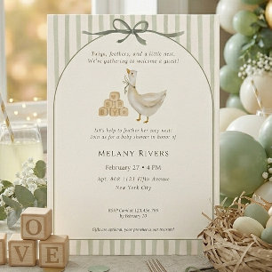 Gans Neutraal Salie Groene Boog Baby Shower Kaart