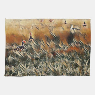 Ganzen en eenden lopen rond kunst theedoek
