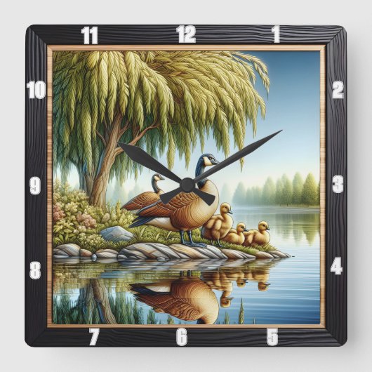 Ganzen en eenden rivier vierkante klok (Voorkant)