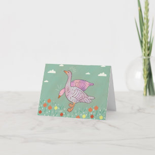 Ganzen Meisjes Whimsical Volkskunst Eendenduo Bedankkaart