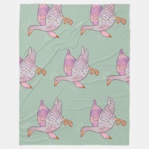Ganzen Meisjes Whimsical Volkskunst Eendenduo Fleece Deken