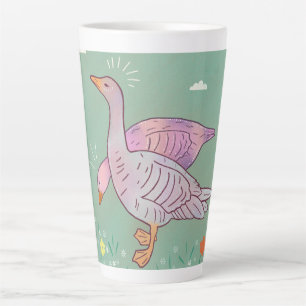 Ganzen Meisjes Whimsical Volkskunst Eendenduo Latte Mok
