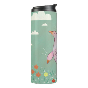 Ganzen Meisjes Whimsical Volkskunst Eendenduo Thermosbeker