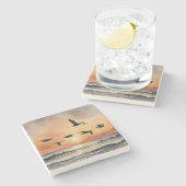 Ganzen op zonsopgang stenen onderzetter (Zijkant)