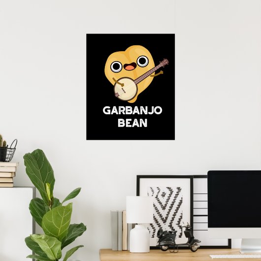 Gar-banjo Bean Funny Garbanzo Banjo Pun Dark BG Poster (Thuiskantoor)