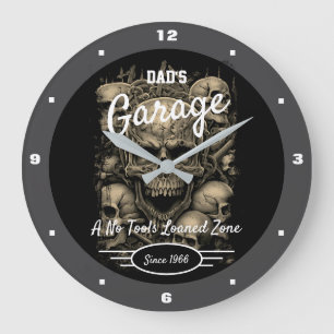 Garage Dad's of Any Name Skulls Zwart Grijs Grote Klok
