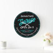 Garage Elke naam en datum White Aqua Retro Black Grote Klok (Huis)