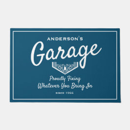Garage Elke naam Funny Gezegde Blue White Script Deurmat