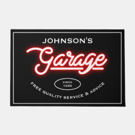 Garage Elke naam Slogan of Gezegde Retro Red Black Deurmat